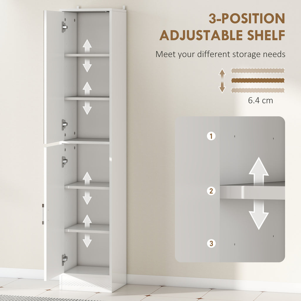 kleankin Tall Bathroom Cabinet with Mirror and Adjustable Shelf - High Gloss White