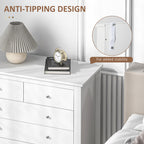 HOMCOM 5 Drawer Chest of Drawers, Modern Dresser for Bedroom, Wide Storage Unit for Living Room, Hallway, Closet, White