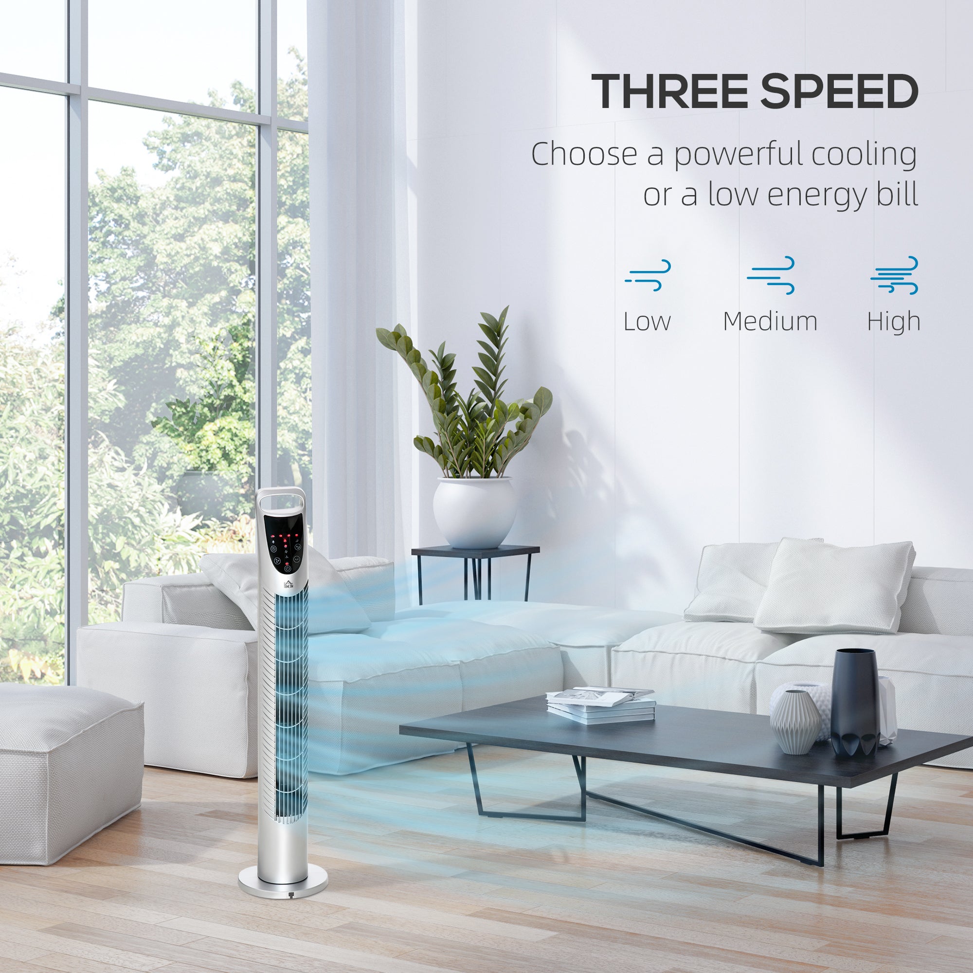31 Inch Bladeless Oscillating Tower Fan with 70° Oscillation, Remote Control, 7.5H Timer, 3 Speed 3 Modes, Electric Floor Standing Cooling Fan for Home Bedroom Office, Silver