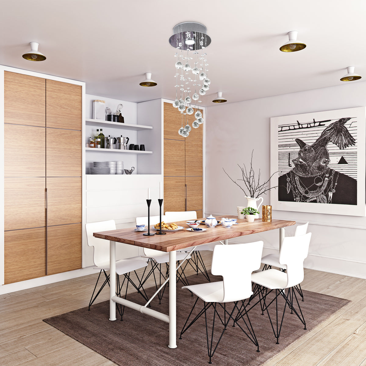 Metal Crystal Ceiling Light Chandelier Elegant Pendant Lamp Living Room Stairway Spiral Rain Drop Pendant Lamp Silver