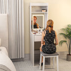 HOMCOM Small Vanity Desk with Mirror and LED Lights, Compact Dressing Table with Drop Leaf, Open Shelves and Drawer, White