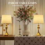 Set of Two Three-Colour Lamps, with USB Ports - Gold Tone