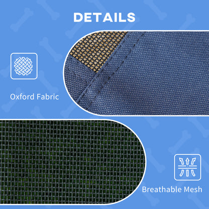PawHut Outdoor Dog Bed with Removable Canopy, Portable Raised Dog Bed for Camping, Garden & Beach, Water-Resistant UV-Protection Mesh Pet Cot Sun Lounger, for Medium Pets, 76 x 61 x 73 cm, Dark Blue
