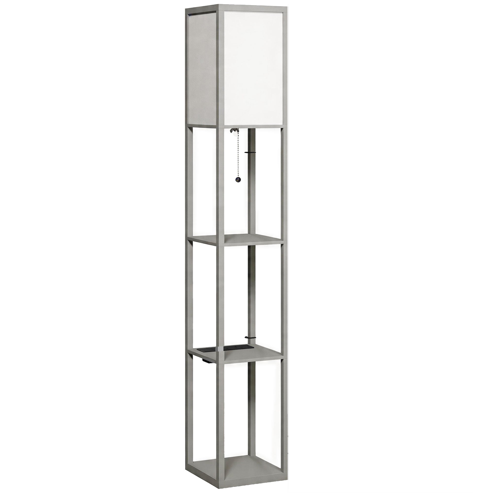 Floor Lamp with Shelves, 3 Layer Column Modern Standing Lamp for Living Room, Bedroom, Office, Grey