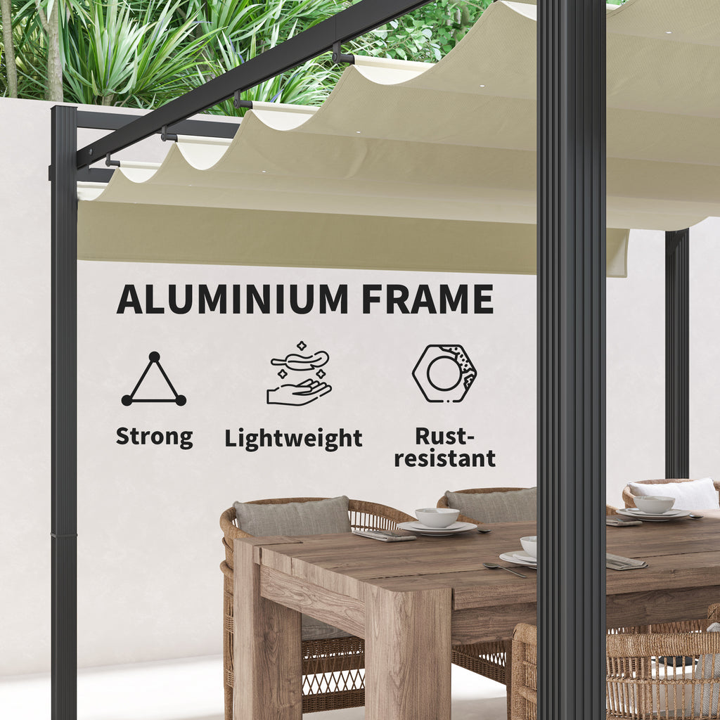 Outsunny 3 x 4m Aluminium Pergola, with Retractable Roof - Grey/Khaki