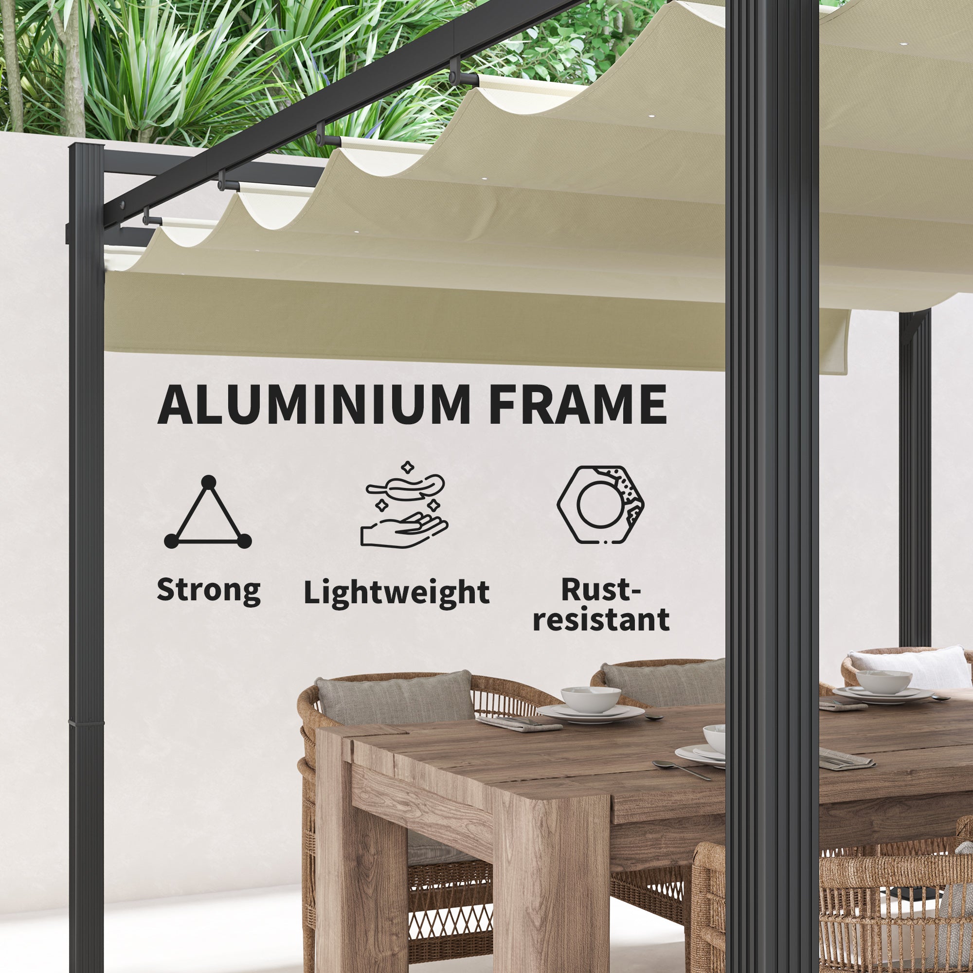 Outsunny 3 x 4m Aluminium Pergola, with Retractable Roof - Grey/Khaki