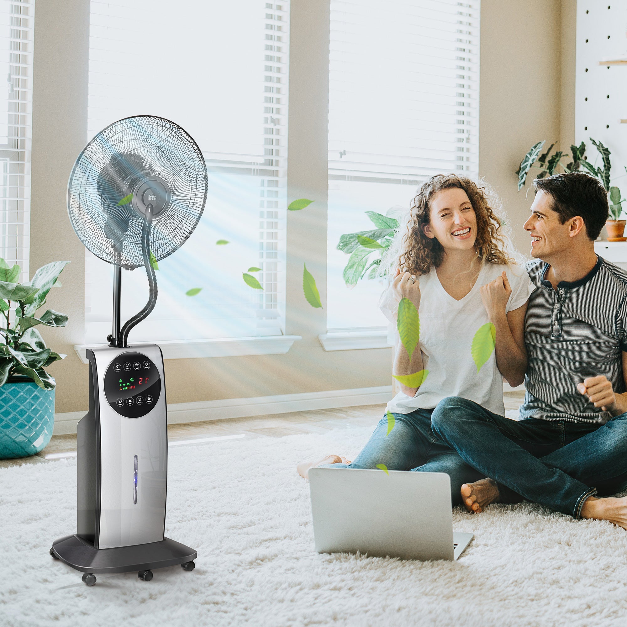 16" Pedestal Fan with Water Mist Spray, Humidifying Misting Fan, Standing Fan with 3 Speeds, 3.1L Water Tank, Timer and Electric Mosquito Killer Jack, Black