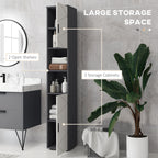 kleankin Line Embossed Tall Bathroom Storage Cabinet with Three-position Adjustable Shelves for Minimalist Style - Grey