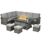 Outsunny All-Season Fire Pit Patio Furniture Set Wicker Sofa Set With 50000 Btu Fire Table For Outdoor Gatherings - Grey