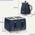Kettle and Toaster Set, 1.7L 3000W Fast Boil Jug Kettle with Auto Shut Off, 4 Slice Toaster with 7 Level Browning Controls & Crumb Tray, UK Otter Thermostat, Blue