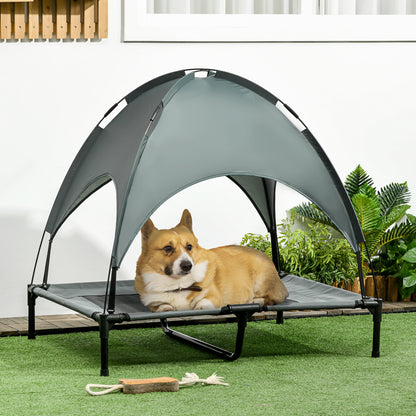 PawHut Outdoor Dog Bed with Removable Canopy, Portable Raised Dog Bed for Camping, Garden & Beach, Water-Resistant UV-Protection Mesh Pet Cot Sun Lounger, for Large Pets, 92 x 76 x 90 cm, Grey