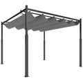 Outsunny 3 x 3(m) Metal Pergola with Retractable Roof and Magnetic Fixture, Outdoor Gazebo Garden Pergola Kit Sun Shade Canopy, UPF30+, 80mm Metal Column, Grey