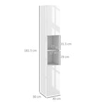 kleankin Freestanding Bathroom Cabinet, High Gloss Storage Cabinet with Doors and Adjustable Shelves, 30 x 30 x 181.5 cm, White