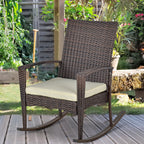 Outsunny PE Rattan Garden Rocking Chair, Outdoor Rocking with Cushion, 160 KG Capacity Wicker Garden Armchair Rocker with Metal Frame for Patio, Porch, Balcony, Brown