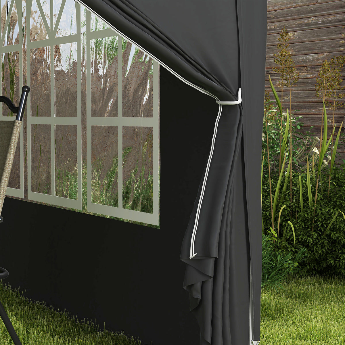 Outsunny 3 x 3 m Garden Pop Up Gazebo, Wedding Party Tent Marquee, Water Resistant Awning Canopy with Sidewalls, Windows, Carry Bag, Black