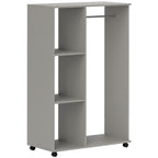 Open Wardrobe on Wheels, Bedroom Wardrobe with Clothes Hanging Rail, 3 Storage Shelves, Mobile Garment Rack for Cloakroom, Hallway, Grey