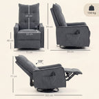 HOMCOM Recliner Armchair, Chenille Recliner Chair with Massage and Heat, 360° Swivel Rocking Manual Recliner, Dark Grey