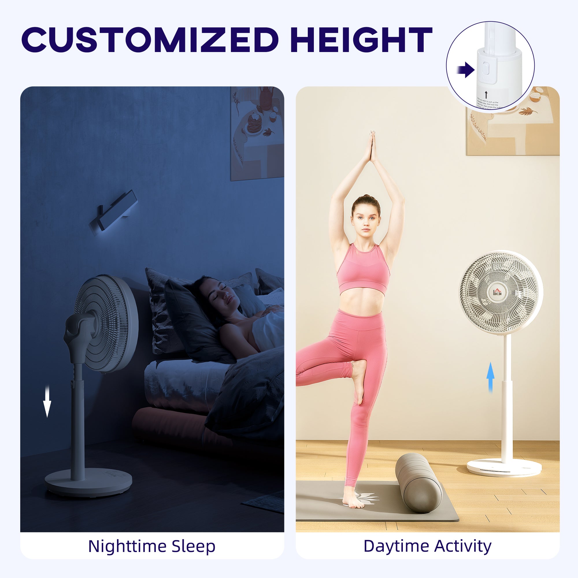 Pedestal Fan with Oscillating, Tilt, Adjustable Height, White