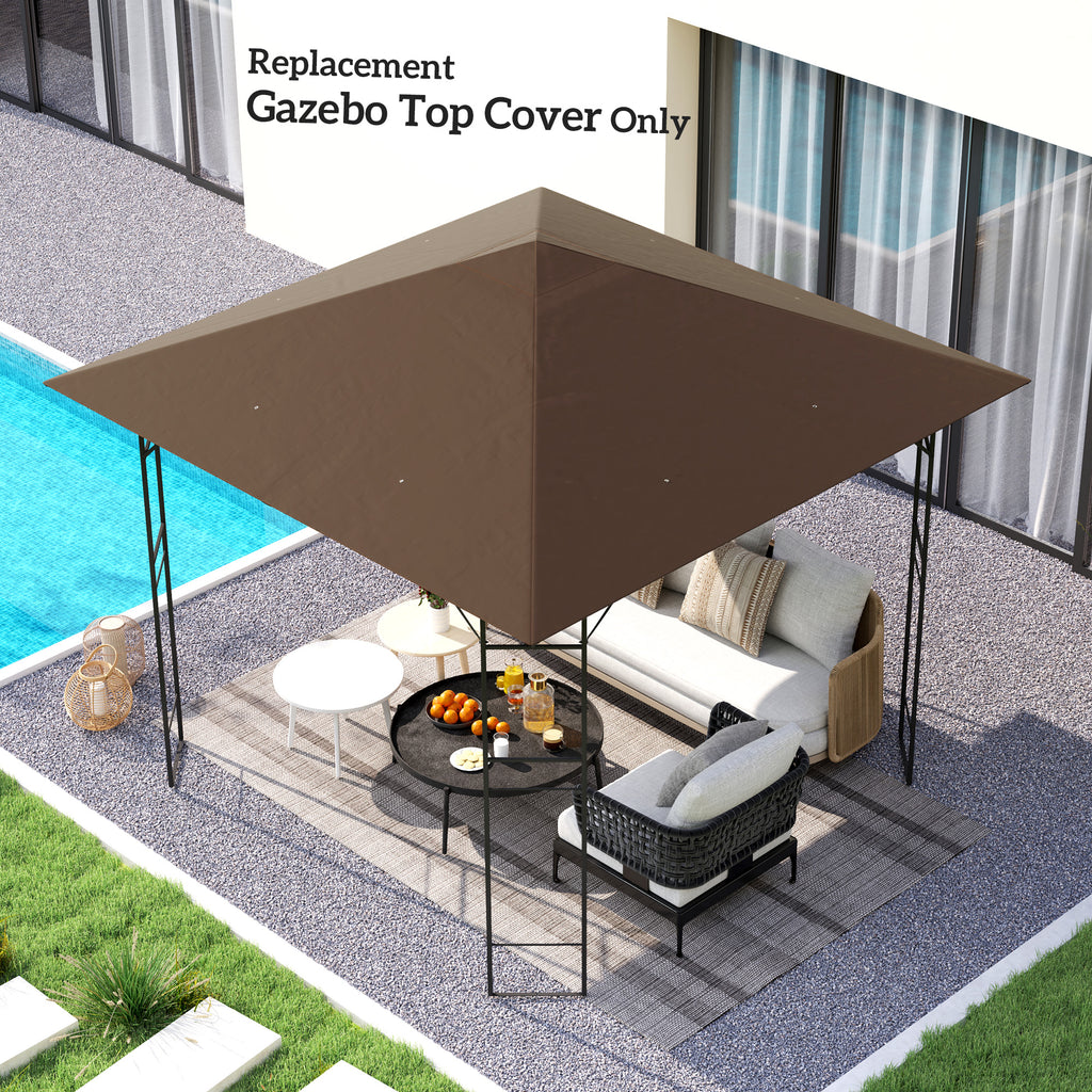 Outsunny 3 x 3(m) Gazebo Canopy Replacement Cover, Garden Gazebo Roof Replacement with Drain Holes, Water-resistant Plastic Coating, 370g/?, UPF30+, TOP COVER ONLY, Brown