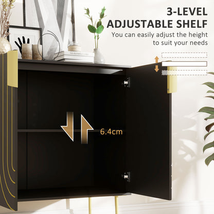 Art Deco Inspired Sideboard, with Adjustable Shelf - Black/Gold Tone