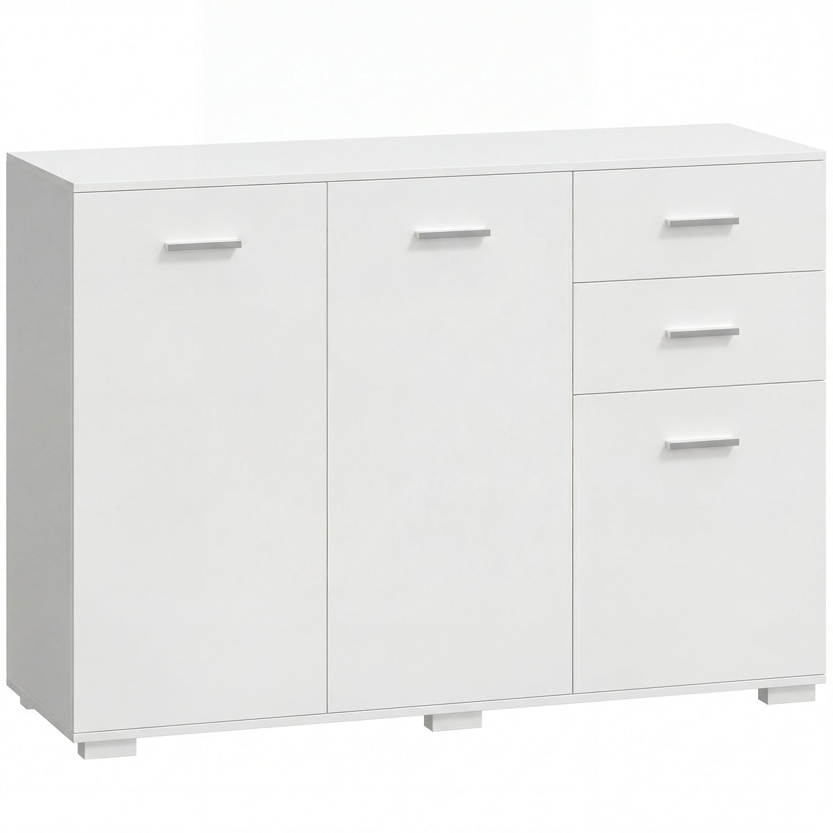 Sideboard, Modern Storage Cabinet with 2 Drawers, 3 Doors and Adjustable Shelves, White