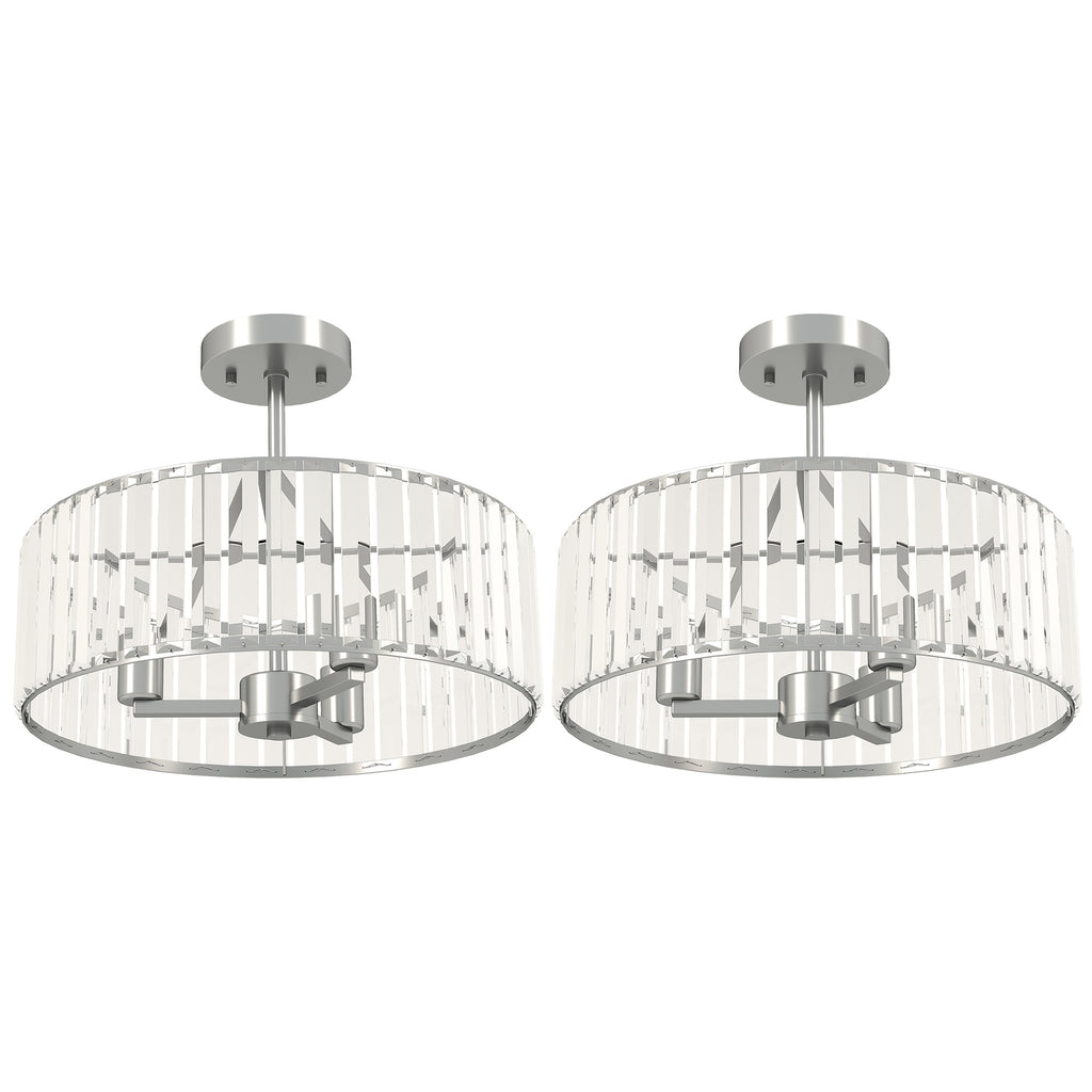 Crystal Ceiling Light Fixture Set of 2, Semi Flush Mount Modern Chandelier for Living Room, Bedroom and Hallway, 3-Lights with E14 Base, Silver Tone