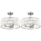 Crystal Ceiling Light Fixture Set of 2, Semi Flush Mount Modern Chandelier for Living Room, Bedroom and Hallway, 3-Lights with E14 Base, Silver Tone