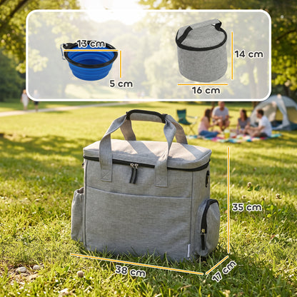PawHut Dog Travel Bag, Waterproof Walking Bag with Multiple Pockets, Two Food Containers and Collapsible Bowl for Cat Puppy