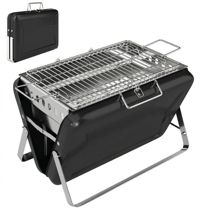 Outsunny Charcoal BBQ Grill Portable Stainless Steel Barbecue with Tilting Grate for Camping Picnic Garden Black