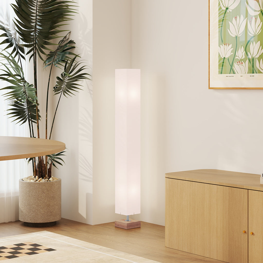 Floor Lamp, 120cm Standing Lamp with Linen Lampshade, Standard Light with Pine Wood Base for Living Room, Bedroom (Bulbs Not Included)