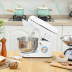 Stand Mixer, 5L Food Mixer for Baking, 6 Speeds and Pulse Setting, 1400W Cake Electric Kitchen Mixer with Dough Hook, Whisk, Stainless Steel Bowl, Splash Guard, Beater, White