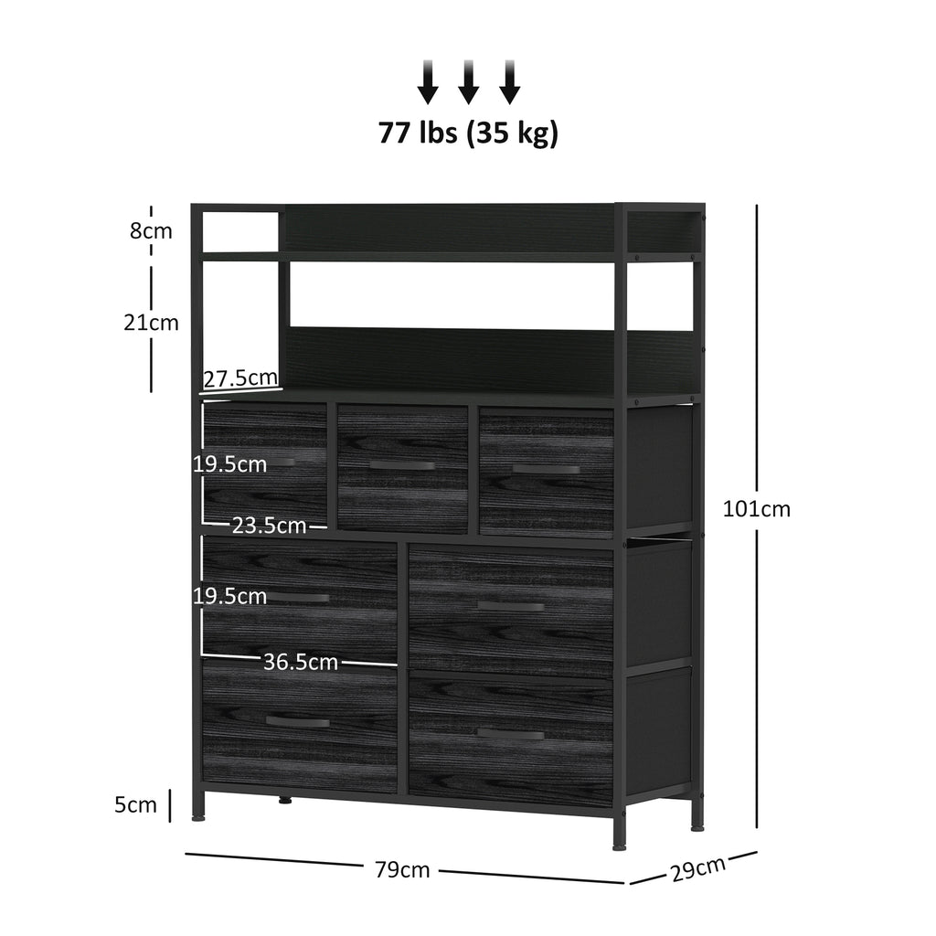 HOMCOM Rustic Chest of Seven Fabric Drawers - Black
