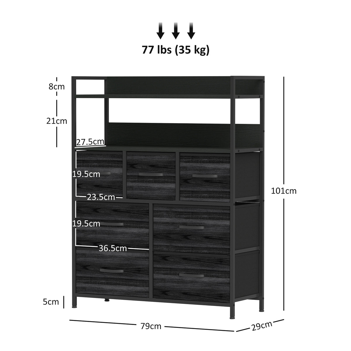 Rustic Chest of Seven Fabric Drawers - Black
