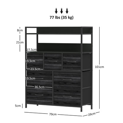 Rustic Chest of Seven Fabric Drawers - Black