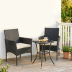 Outsunny 3 Piece Rattan Bistro Set, PE Wicker Garden Furniture Conversation Set with 2 Tier Glass-Top Table, Chairs, Cream White