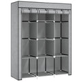 Fabric Wardrobe, with Rails and Shelves - Light Grey