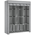 Fabric Wardrobe, with Rails and Shelves - Light Grey