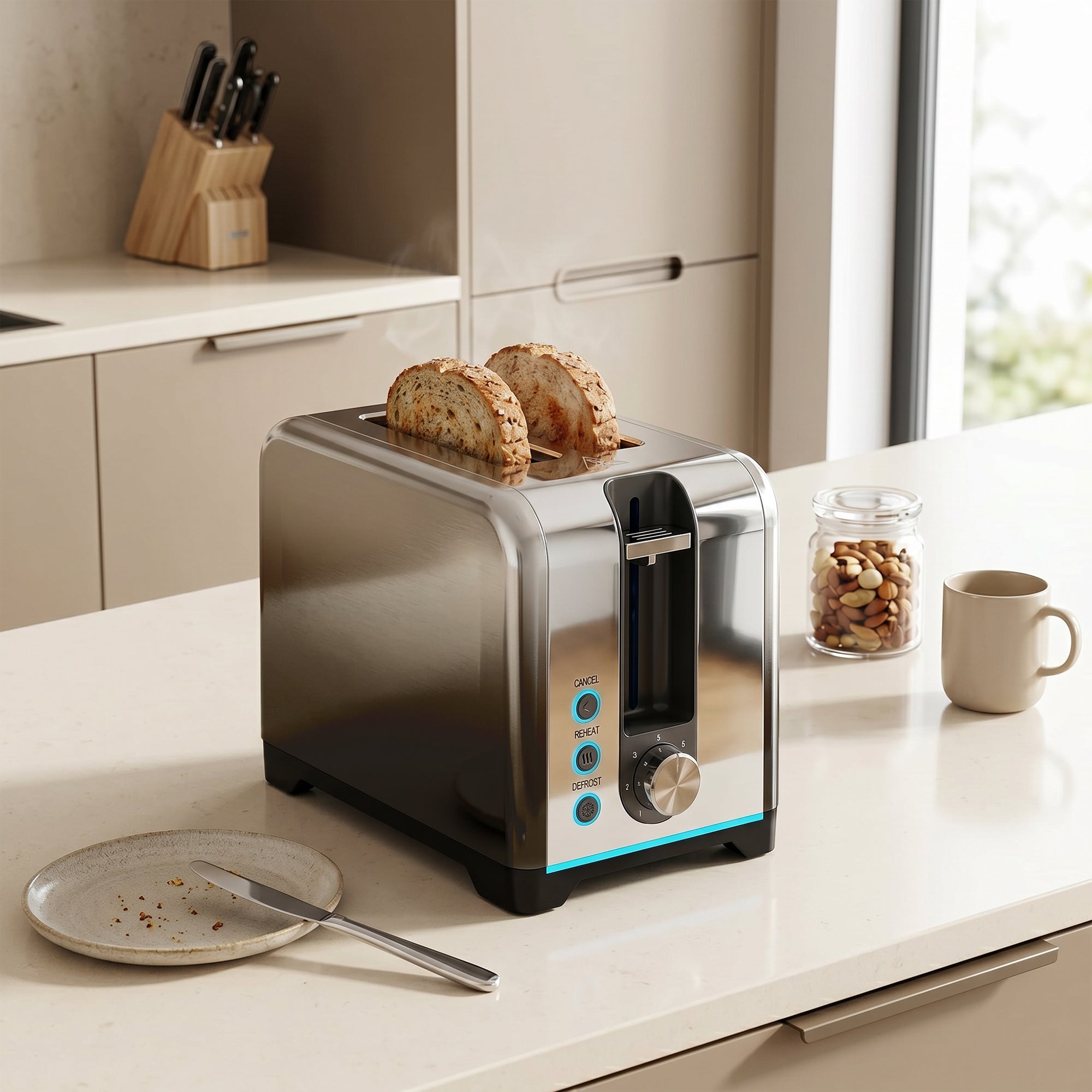 2 Slice Toaster with 7 Browning Levels, Reheat, Defrost and Cancel Functions