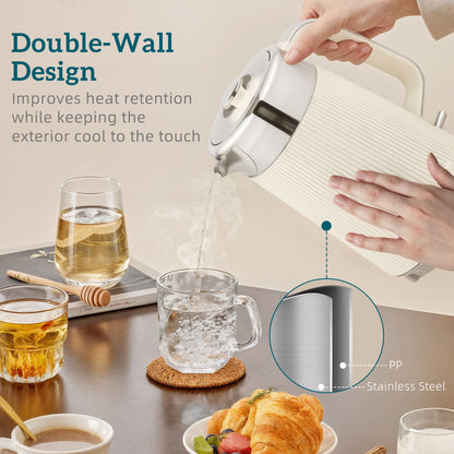 Electric Stainless Steel Kettle and Toaster Set, 3000W 1.7L UK Strix Thermostat Fast Boil Kettle w/ Limescale Filter, Cool Touch Body, 4 Slice Toaster with 7 Browning Levels, Cream White