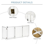 PawHut Wooden Dog Gate, Dog Fence Indoor, 80 cm Tall Freestanding Pet Gate for Small and Medium Dogs with 4 Panels, 2 Support Feet, White
