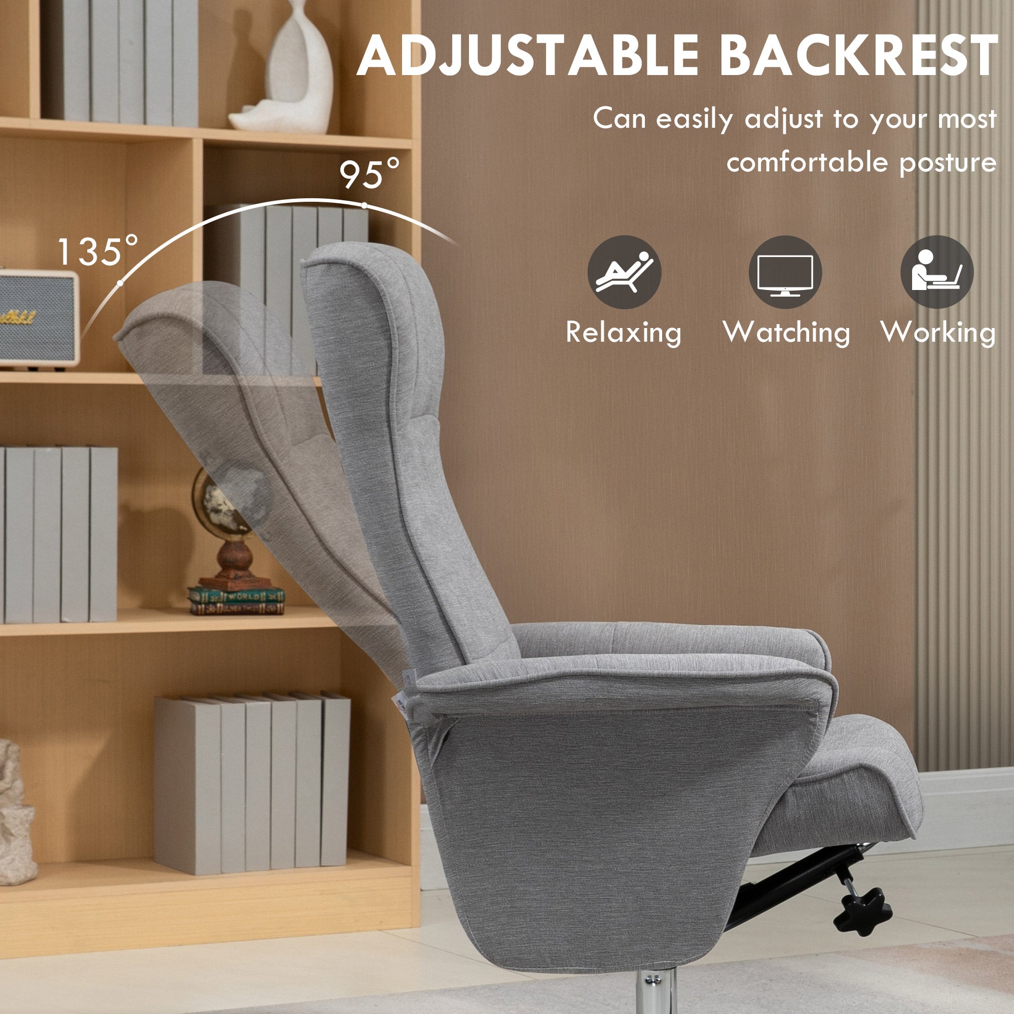 HOMCOM Swivel Recliner Chair with Footstool, Velvet Recliner Armchair with Ottoman, Steel Base, Upholstered Reclining Chair for Living Room, Bedroom, Office, Grey