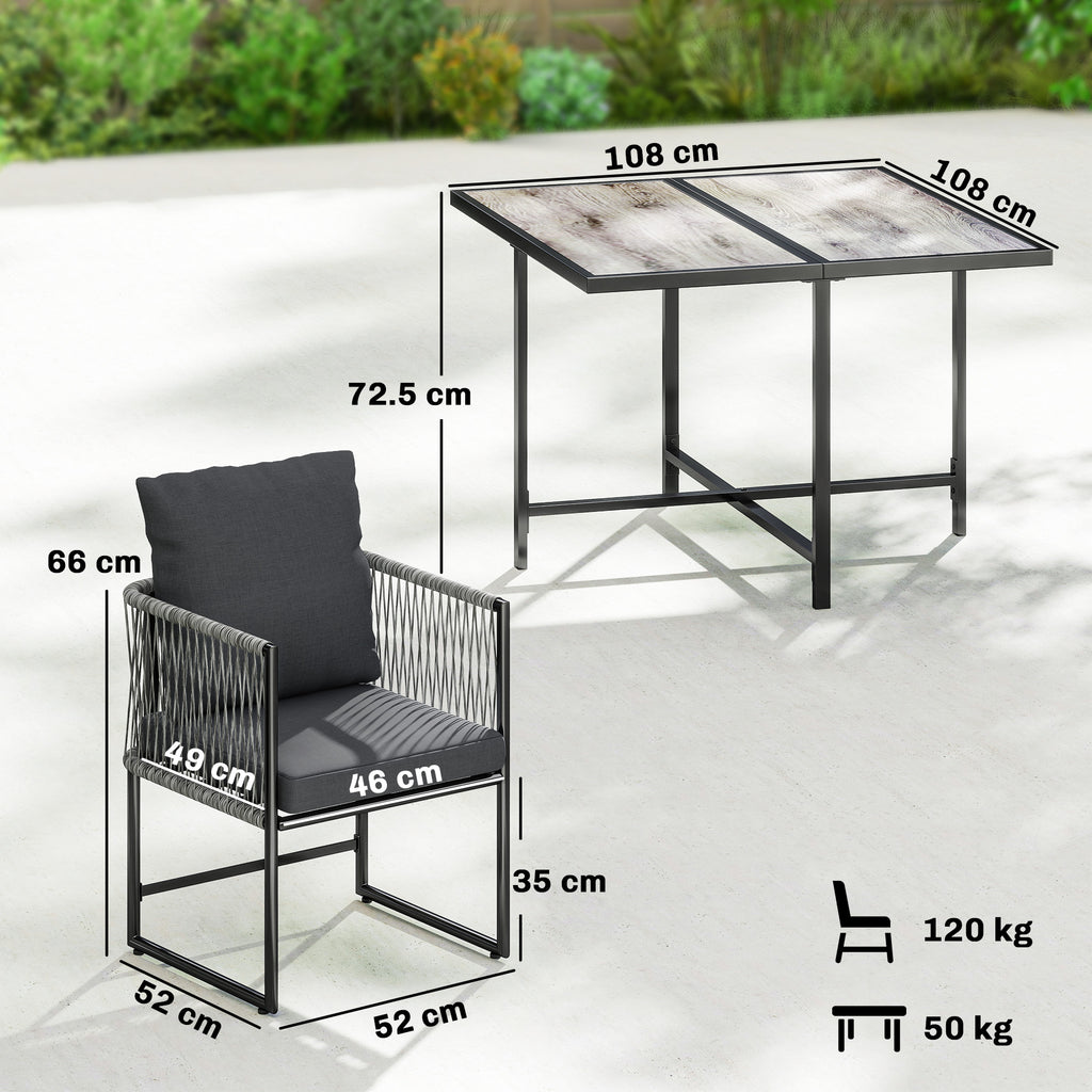 Outsunny 4-Seater Garden Dining Set, Rattan Outdoor Furniture with Space-Saving Chairs and Thick Cushions for Patio Balcony, Black