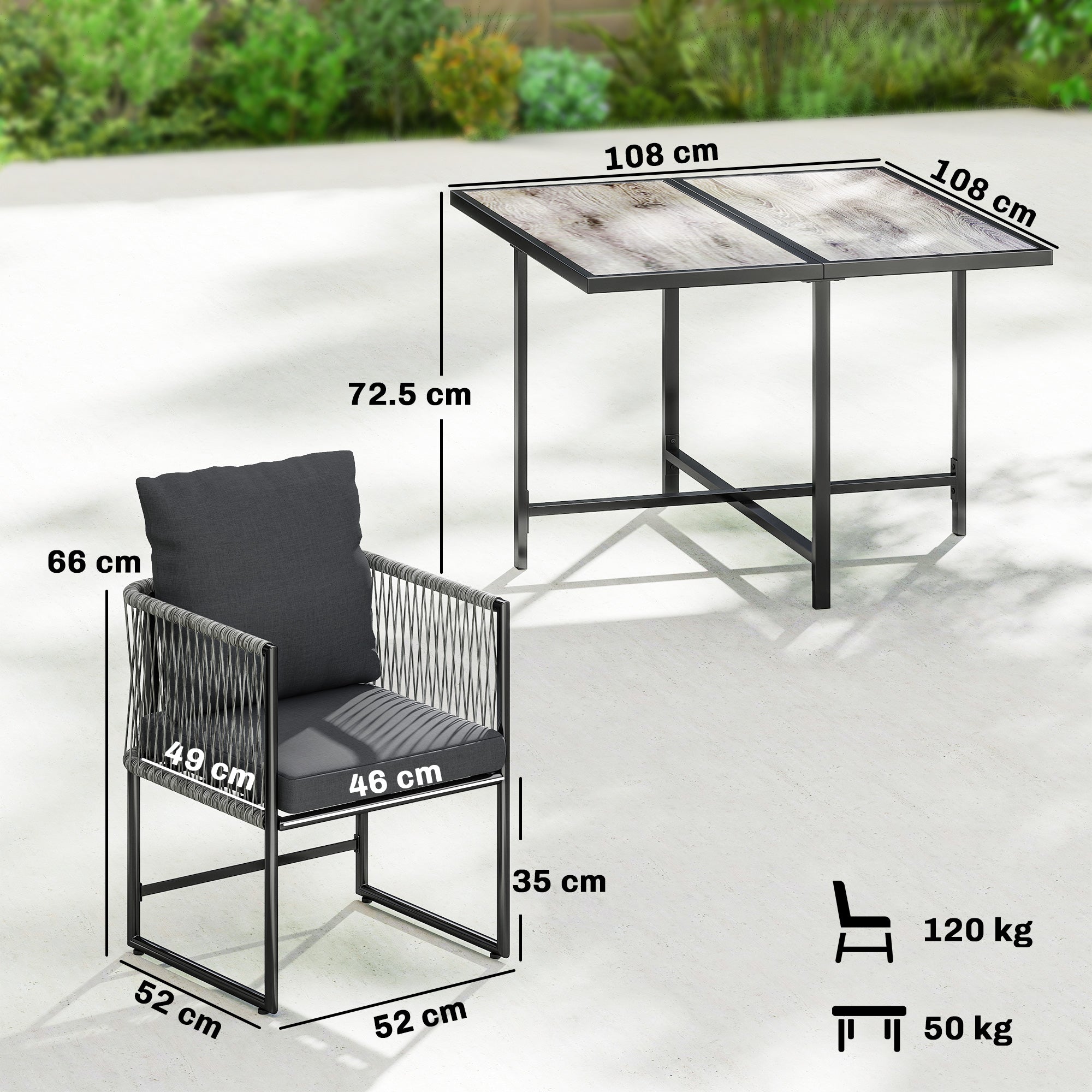 Outsunny 4-Seater Garden Dining Set, Rattan Outdoor Furniture with Space-Saving Chairs and Thick Cushions for Patio Balcony, Black