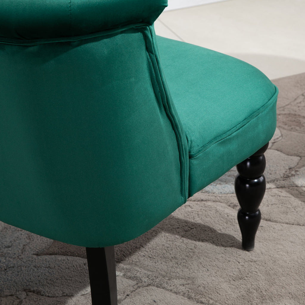 HOMCOM Velvet Accent Chair Set of 2, Button Tufted Wingback Chair with Rubber Wood Legs for Living Room, Bedroom, Dark Green