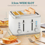 Electric Stainless Steel Kettle and Toaster Set, 3000W 1.7L UK Strix Thermostat Fast Boil Kettle w/ Limescale Filter, Cool Touch Body, 4 Slice Toaster with 7 Browning Levels, White