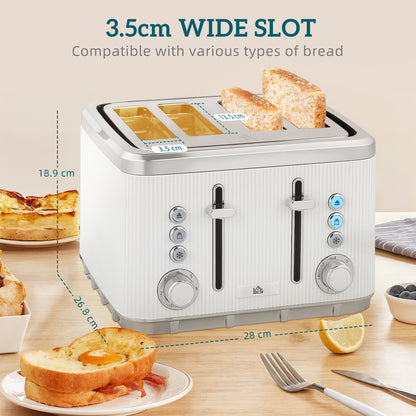Electric Stainless Steel Kettle and Toaster Set, 3000W 1.7L UK Strix Thermostat Fast Boil Kettle w/ Limescale Filter, Cool Touch Body, 4 Slice Toaster with 7 Browning Levels, White