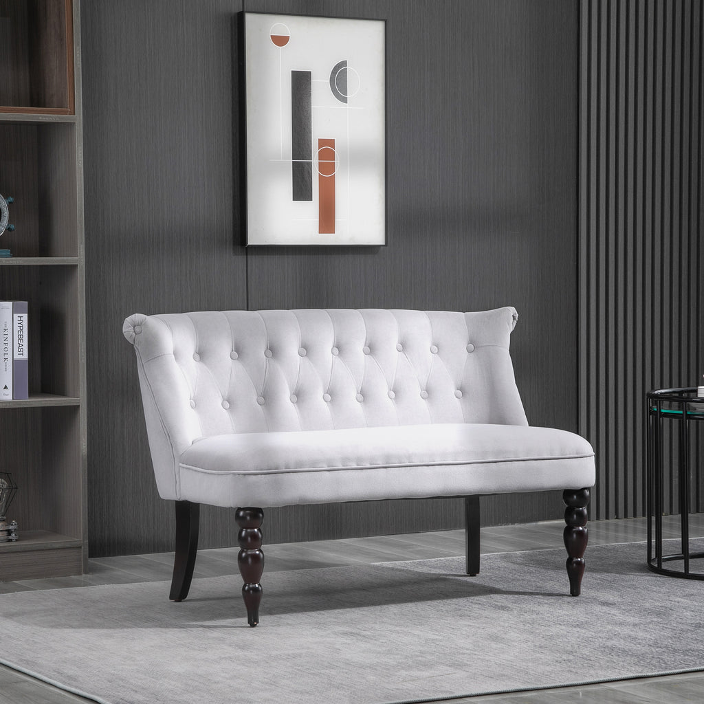 HOMCOM Velvet 2 Seater Sofa, Button Tufted Wingback Loveseat with Rubber Wood Legs for Living Room, Bedroom, Grey