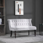 HOMCOM Velvet 2 Seater Sofa, Button Tufted Wingback Loveseat with Rubber Wood Legs for Living Room, Bedroom, Grey