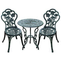 Outsunny Cast Aluminium Outdoor Patio Garden Bistro Elegant Design Table Chair Set - Green (3-Piece)