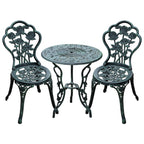 Outsunny Cast Aluminium Outdoor Patio Garden Bistro Elegant Design Table Chair Set - Green (3-Piece)